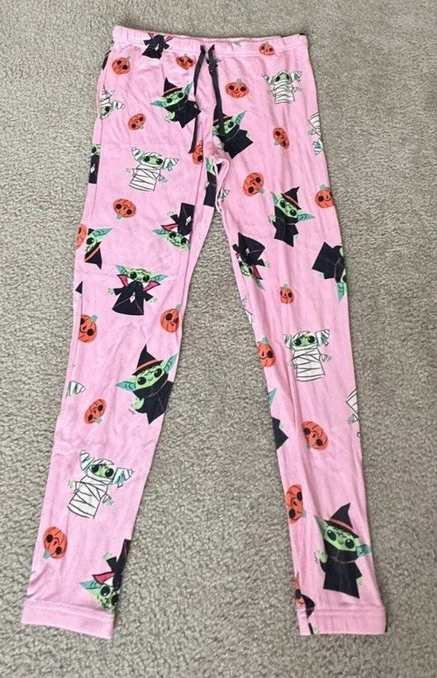 Star Wars Grogu Halloween Pajama Pants Womens M Pink Baby Yoda Pumpkin NWOT